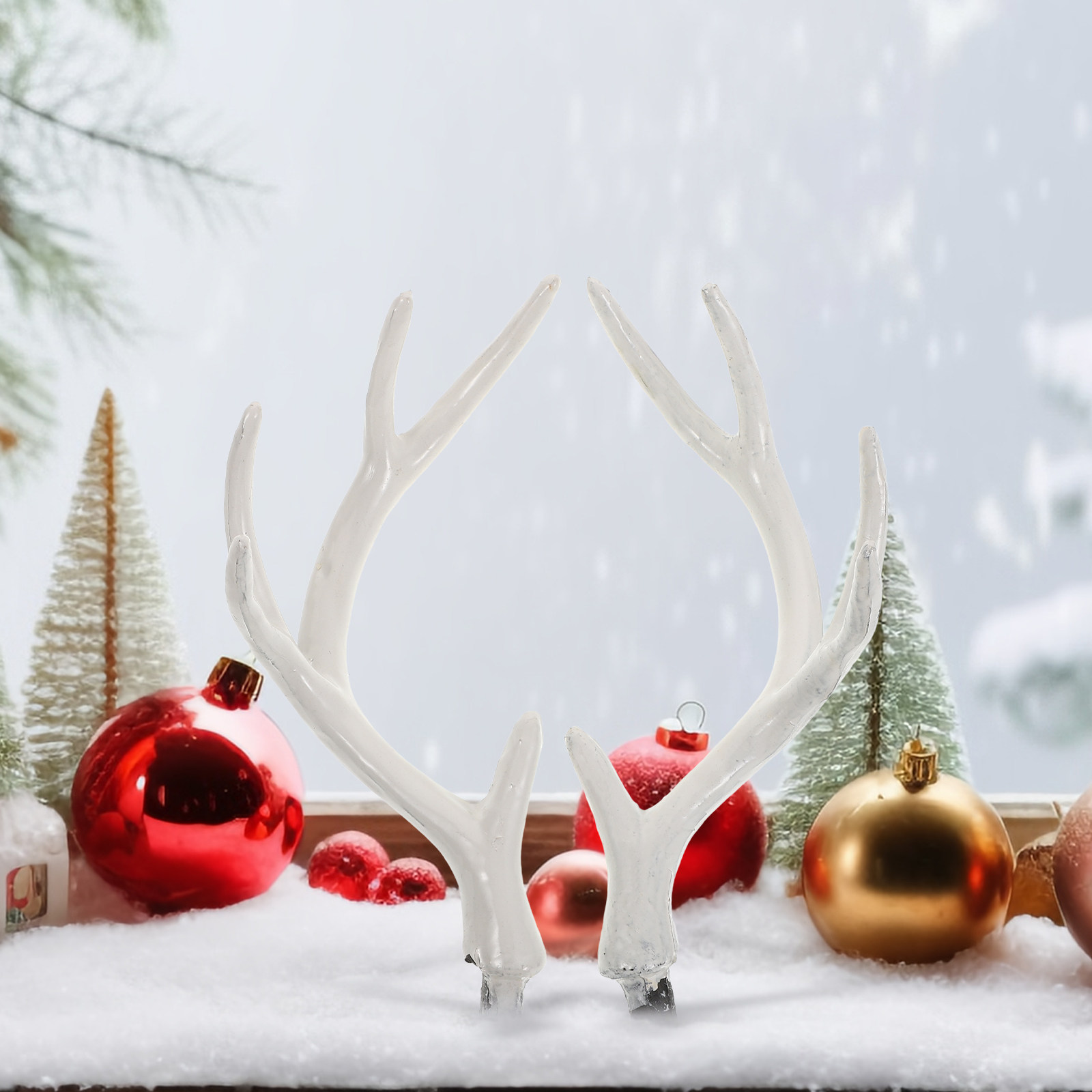 Reindeer Antlers Headband - 1 Çift Gerçekçi Beyaz Geyik Boynuzu